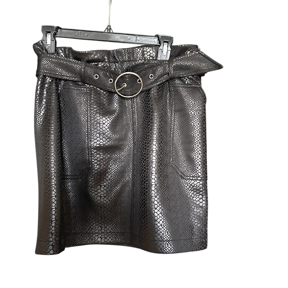 Haute Monde black faux leather mini skirt snakeskin texture size X Large NWT